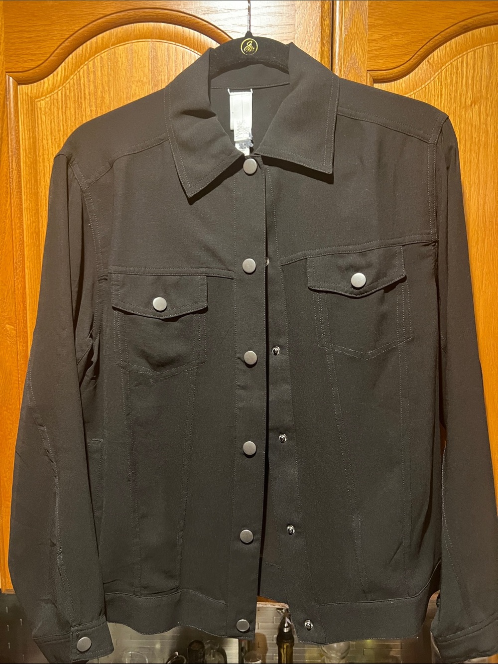 MarlaWynne Black Button-Front Jean Jacket/ Semi Sheer